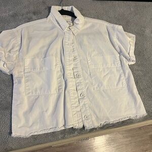 Good American White Short-Sleeved Button Down